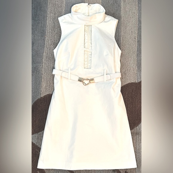 Milly Sleeveless Ivory White Runway Front Cutout Belted Mini Dress - Picture 2 of 8